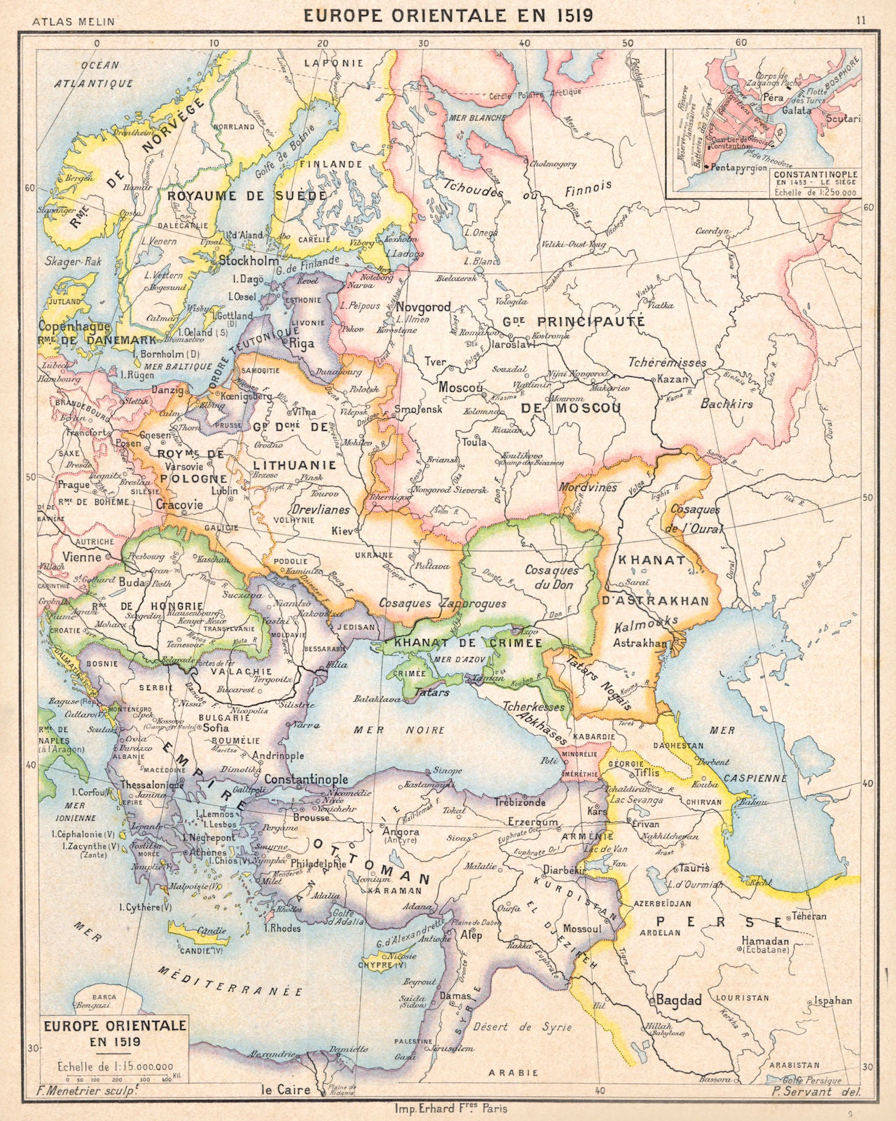 EUROPE. Europe Orientale en 1519; Inset map of Istanbul Constantinople 1900